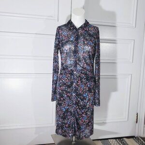 Super Soft Retro Ruched Button Down Semi Sheer Dress